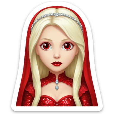 Bride of Dracula with long platinum blonde hair, red sequin outfit sticker