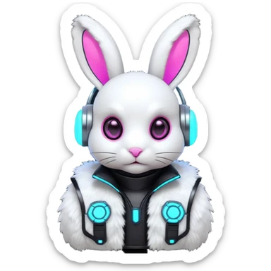 cute cyberpunk rabbit, neon ear implants, cyber armor vest, glowing circuits, futuristic vibe, 3D cartoon, mobile game icon style, clean background, no text, no watermark
 sticker