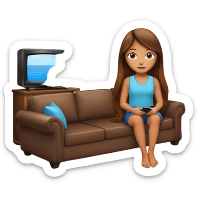 beautiful girl with long brown hair constructing new lounge room area with tv and couch sticker