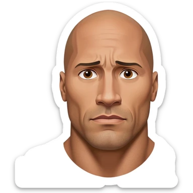 A highly detailed, ultra-realistic emoji of Dwayne 'The Rock' Johnson with a chiseled jawline, intense sigma male stare, and raised eyebrow. The lighting is dramatic, making him look powerful and unstoppable sticker