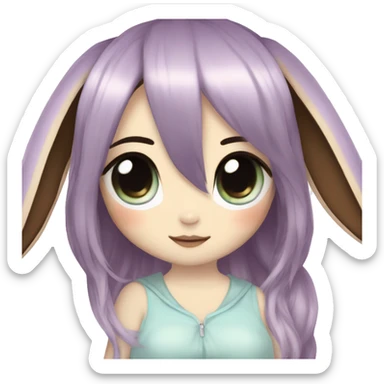 Kawaii Shiny Pastel Eevee with dark brown long emo hair covering her eyes Full Body sticker
