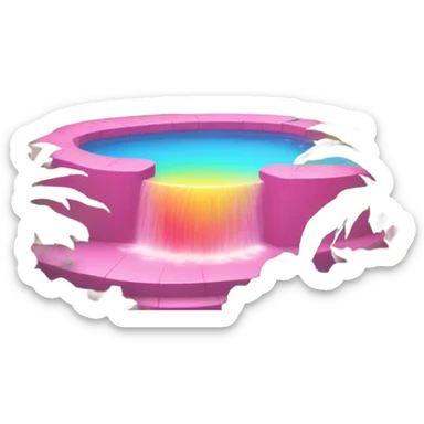 Pink pool with rainbow palm trees and a waterfall  sticker