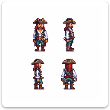pirate character walking animation, 32-bit style, game sprite, side view sticker