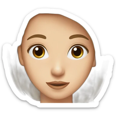 young woman with long brown hair, blue almond-shaped eyes, thin eyebrows and earring sticker