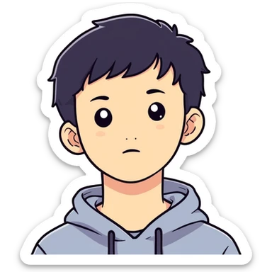 teenager with black hair and visible acne sticker