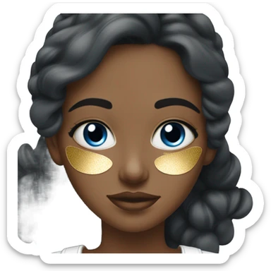 White Skin care on white freackles skin of a brunett blue eyes girl under eyes gel Gold eye patches sticker