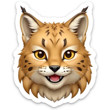 Cinematic-realistic cute-Lynx-Portrait-Emoji – Head tilted dramatically with an exaggeratedly amused expression, featuring a thick, tufted golden-brown coat with striking black ear tufts, wide, expressive amber eyes filled with playful disbelief. zoomed out to show shoulders sticker