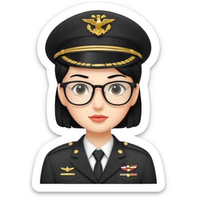 Black hair military secretary glasses nerd cute no hat sticker