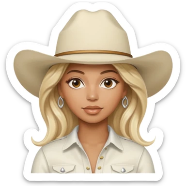 beyoncé with platinum blond hair and a white cowboy hat sticker