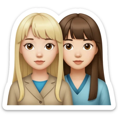 Blonde white girl middle part with brown hair asian girl bangs sticker