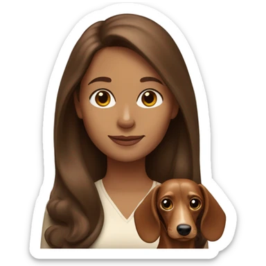 Brown haired woman with cream colored long haired dachshund sticker