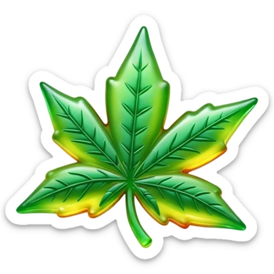 gusher gummy shaped like a marijuana leaf with a visible liquid center bright colors sticker
