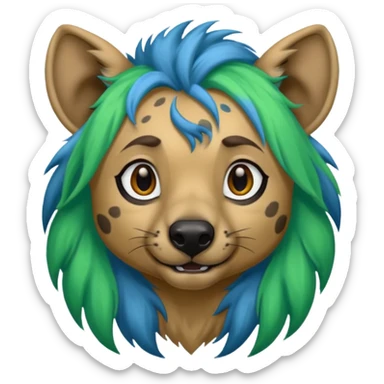 hyena withlongblue and green hair sticker