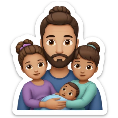 brown family with mom dad teenage daughter toddler son and baby. moms hair is in a bun. dad has a beard.  sticker