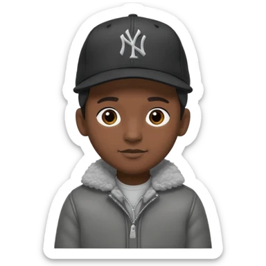 Cappellino New Era New York nero e persona con giubbotto di pecora grigio e anche la lana grigia sticker