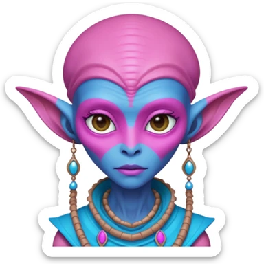 alien living in desert, dressed like a desert alien, pink/blue colorful, accessories, just face  sticker