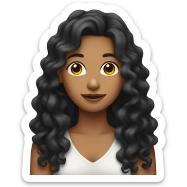 Tan girl with black long curly hair posing with hand in hair sticker