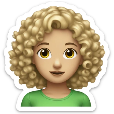 Cute girl with dirty blonde curly hair and green eyes sticker
