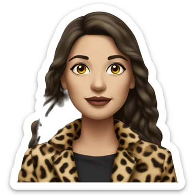 Beautiful realistic long hair brunette mob wife with leopard coat sticker