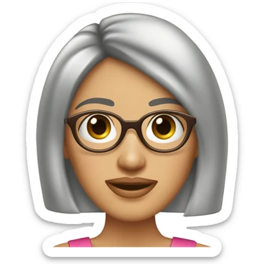 mujer, pelo liso corto café, ojos café, labios rosado, lentes redondos sticker