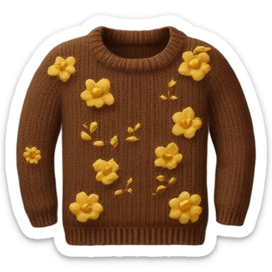 Knit brown sweater with golden blooming design sticker