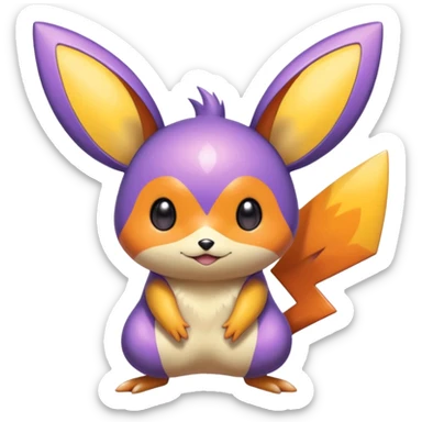 Purple and orange colorful iridescent Emolga-Victini-Pichu-Dedenne-fusion sticker