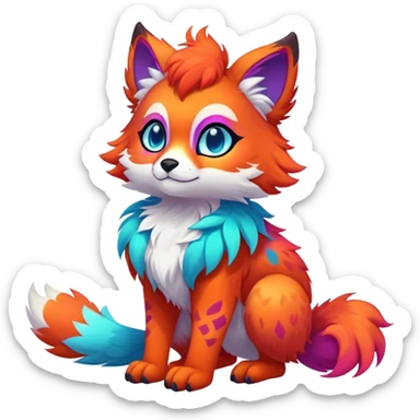 Neon-colored multi-colored cute cool exotic Falvie-Fionbri-fantasy-creature-fursona, full body, with cute markings sticker