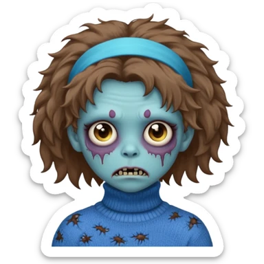 brown fluffy haired blue zombie with turtleneck sweater and hair band sticker