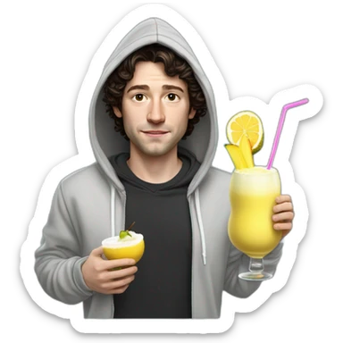 Bighead josh brener from silicon valley in hoodie, holding a pina colada,, hyper realistic sticker