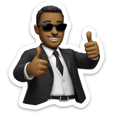 thumbs up man in suit with sunglasses wit blckhar sticker