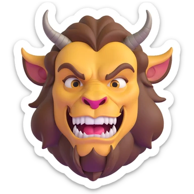 Beast from Beauty and the Beast halfway transformed back to human prince, part beast part human, with human mouth sticker
