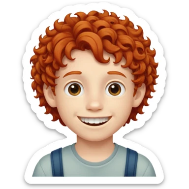 redhead kid with unique face features and very curly hair kid boy happy and braces on teeth sticker