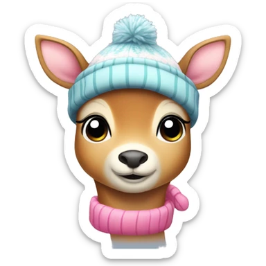 Cute shy deer with pink winter hat sticker
