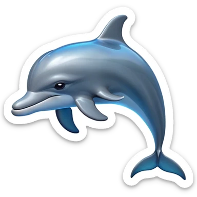 Cinematic Noble Bottlenose Dolphin Portrait Emoji, Poised and regal, with a sleek, streamlined body of shiny, glossy blue-gray skin, expressive, intelligent eyes, and a gracefully arched dorsal fin, Simplified yet sharp and sophisticated features, highly detailed, glowing with a radiant, sparkling aquatic glow, high shine, intelligent and majestic, stylized with an air of oceanic refinement, focused and elegant, soft glowing outline, capturing the essence of a watchful and confident dolphin that appears ready to leap out of the screen with effortless power! sticker