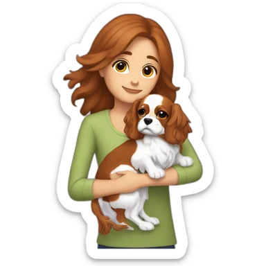 girl with brown hair girl hugging two cavalier king charles spaniel  sticker