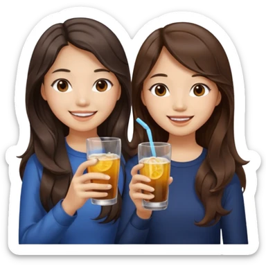 Two girls drinking they’re both Asian but one has wavy brown hair and the other has long straight dark hair sticker