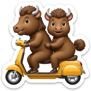 Two bisons riding a scooter  sticker