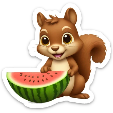 A brown squirrel holding a watermelons  sticker