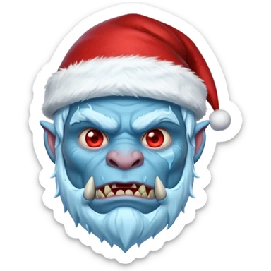 Fantasy orc portrait emoji, Santa Claus hat with icy texture, frozen scar glowing deep red against icy blue skin tones, primal winter survival theme, restrained detail, clean readable emoji style, male/female variant
 sticker