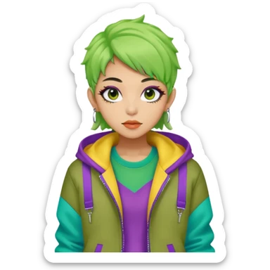  portrait-of-a-green-skin-alien-k-pop-idol,-wearing-a-stylish-streetwear-outfit-with-layered-colorful-clothing-makeup,- sticker