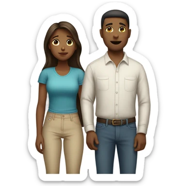 girl bowing and man behind ger sticker