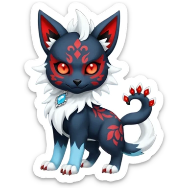 Floral gothic edgy emo cool and ruby-jewelry-adorned Absol-Litten-Amaura-fusion-Fakemon-animal-creature  sticker