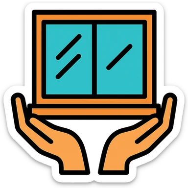 a window with hands, minimal and modern style, lineal color icon with black outlines sticker