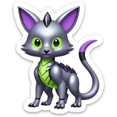 Futuristic modern Cute cool shiny metallic alloy silver-grey-black-obsidian purple neon-green white lime animal hybrid Fakemon full body sticker