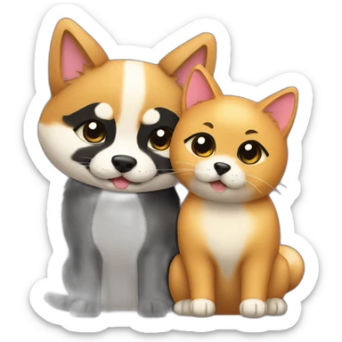 shibainu and black cat being-in-love sticker