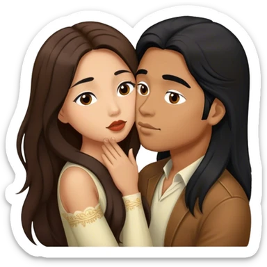 Caramel brown Guy with long black hair kissing brown hair Filipina sticker