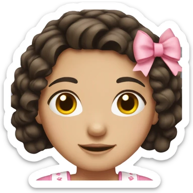 a brunette girl with dark hair and pink bows sticker