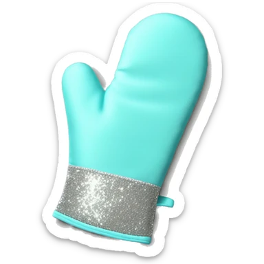 Realistic pastel tiffany blue and silver oven mitt with shiny glitter on it sticker