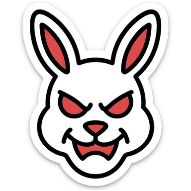 intricate white rabbit mask with red accents, evil expression sticker