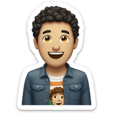 Two guys laughing, one with short black hair and the other with short curly brown hair sticker